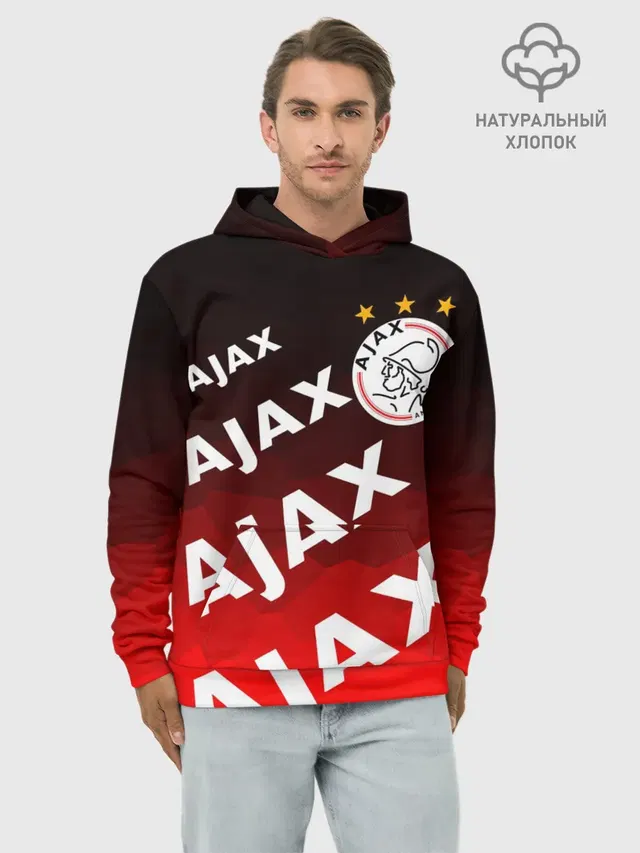 Худи мужской базовый хлопок с принтом «FC Ajax Amsterdam — ФК АЯКС»
