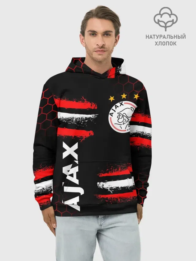 Худи мужской базовый хлопок с принтом «Amsterdam — FC AJAX AMSTERDAM — ФК АЯКС»