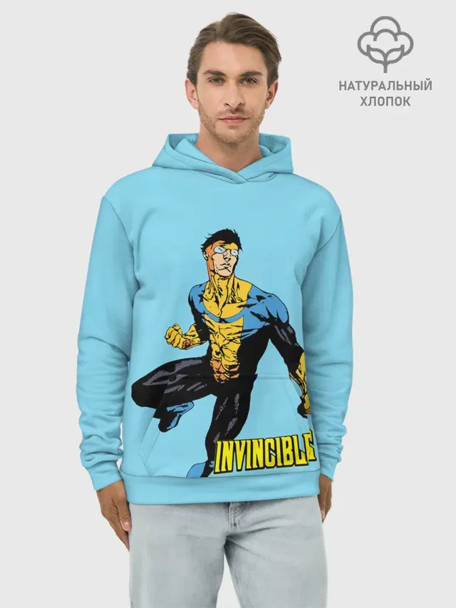 Худи мужской базовый хлопок с принтом «Invincible»