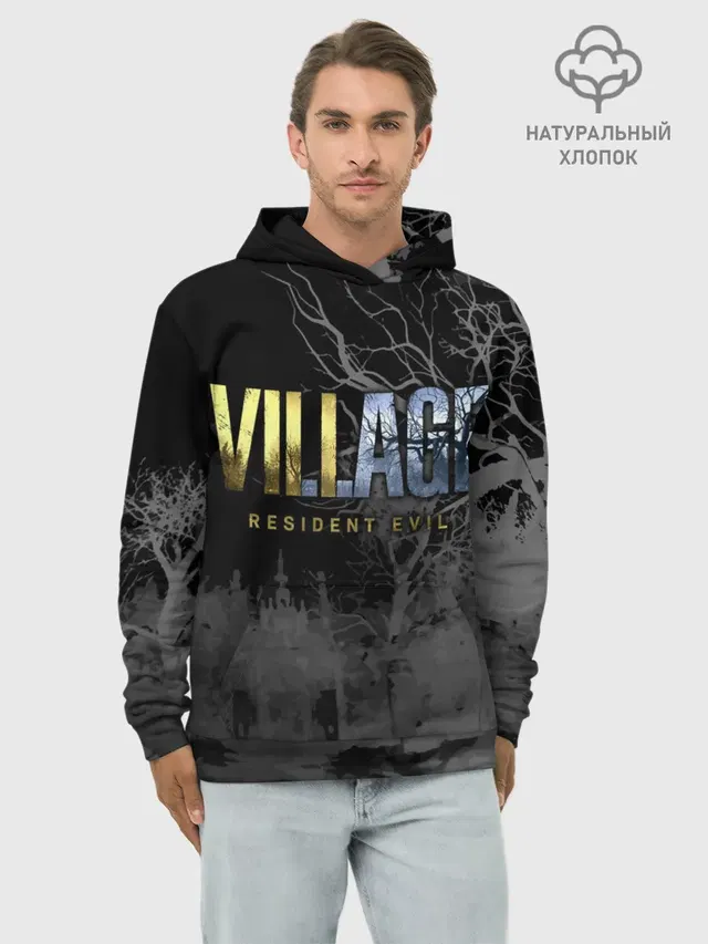 Худи мужской базовый хлопок с принтом «Bare trees — Resident Evil Village»