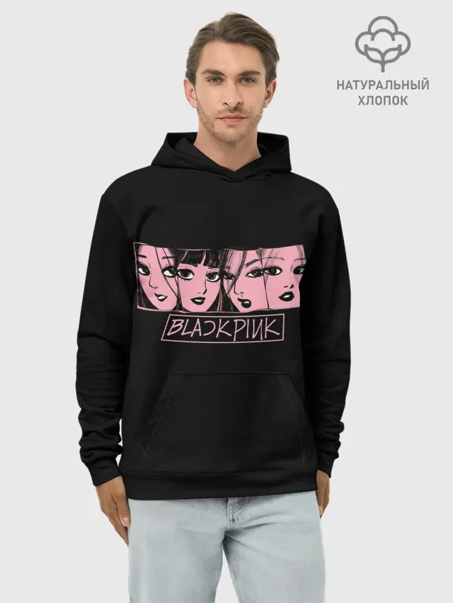 Худи мужской базовый хлопок с принтом «BlackPink — Black Pink Art»