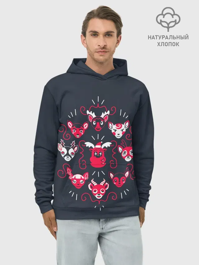 Худи мужской базовый хлопок с принтом «Animal Crossing Deer — Deer»