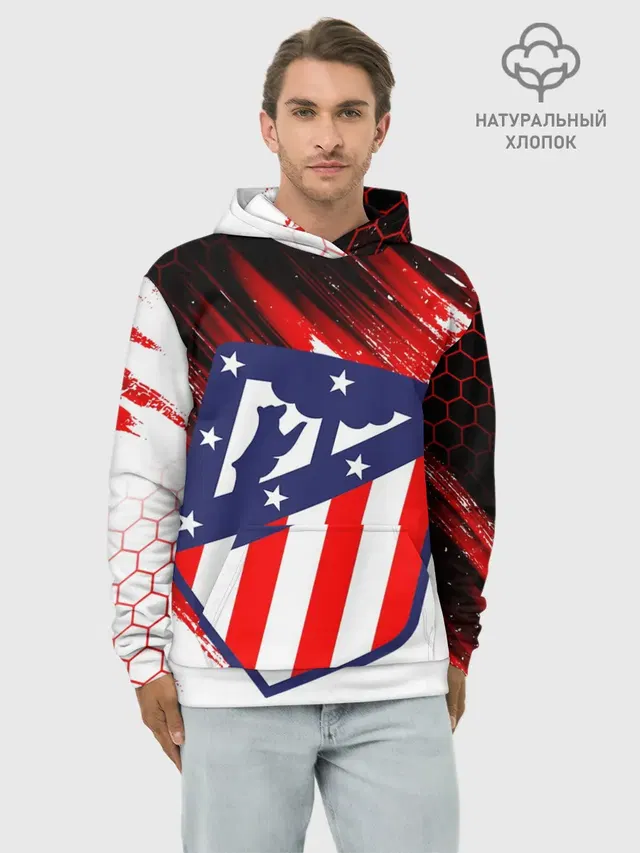 Худи мужской базовый хлопок с принтом «ATLETICO DE MADRID»