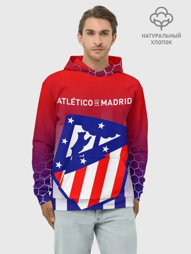Худи мужской базовый хлопок с принтом «Football club — ATLETICO DE MADRID — АТЛЕТИКО»