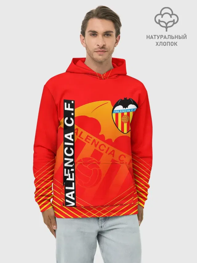 Худи мужской базовый хлопок с принтом «Valencia — FC VALENCIA — ФК ВАЛЕНСИЯ»