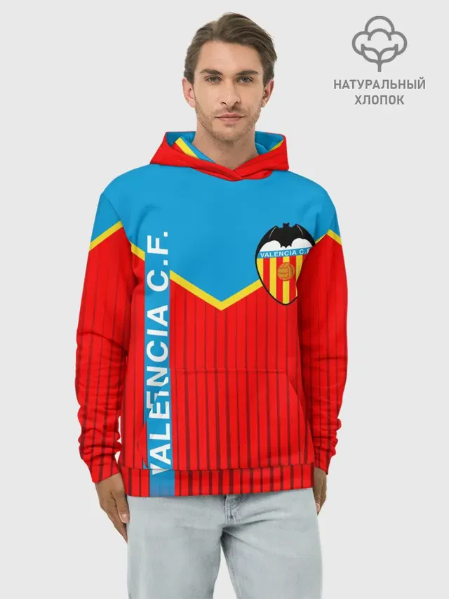 Худи мужской базовый хлопок с принтом «Valencia — FC VALENCIA — ФК ВАЛЕНСИЯ»