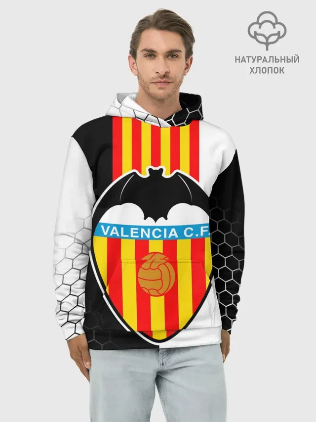 Худи мужской базовый хлопок с принтом «Valencia — FC VALENCIA — ФК ВАЛЕНСИЯ»