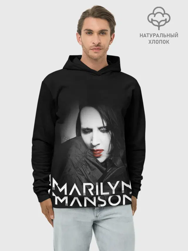 Худи мужской базовый хлопок с принтом «Marilyn Manson»