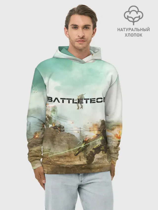 Худи мужской базовый хлопок с принтом «BattleTech — Битва мехов»