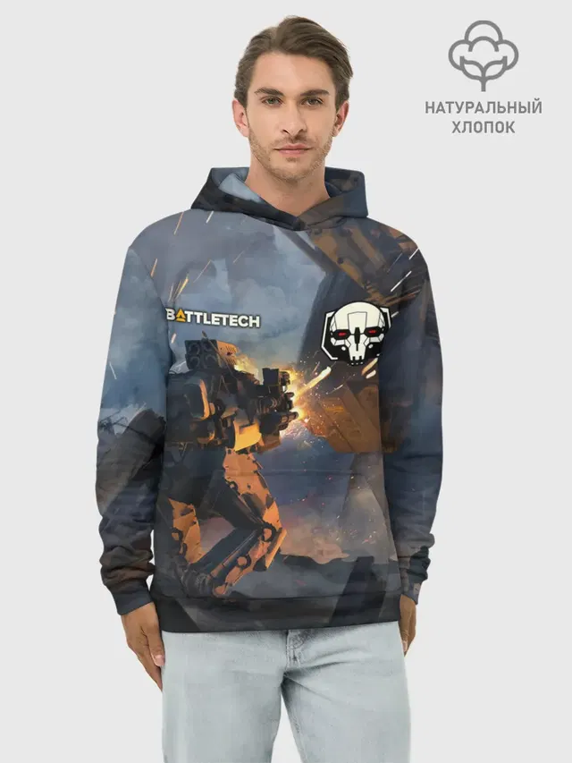 Худи мужской базовый хлопок с принтом «BattleTech — Battletech warrior»