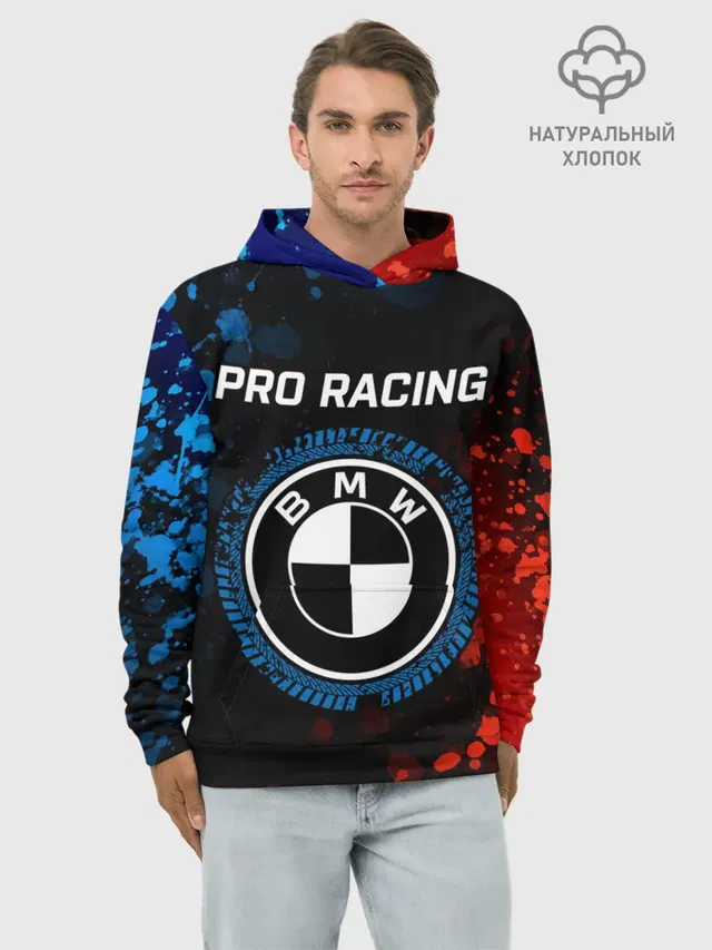 Худи мужской базовый хлопок с принтом «BMW — БМВ - Racing»