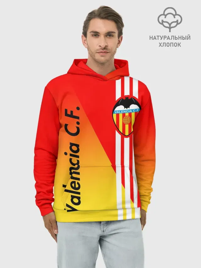 Худи мужской базовый хлопок с принтом «Valencia — FC VALENCIA — ФК ВАЛЕНСИЯ»