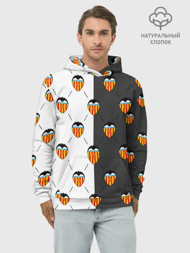 Худи мужской базовый хлопок с принтом «Valencia — FC VALENCIA — ФК ВАЛЕНСИЯ»