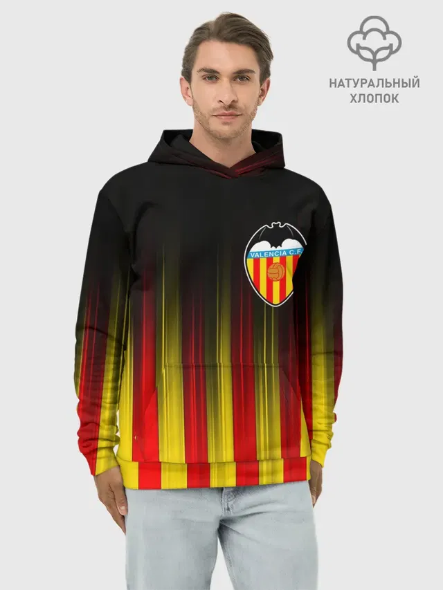 Худи мужской базовый хлопок с принтом «Valencia — FC VALENCIA — ФК ВАЛЕНСИЯ»