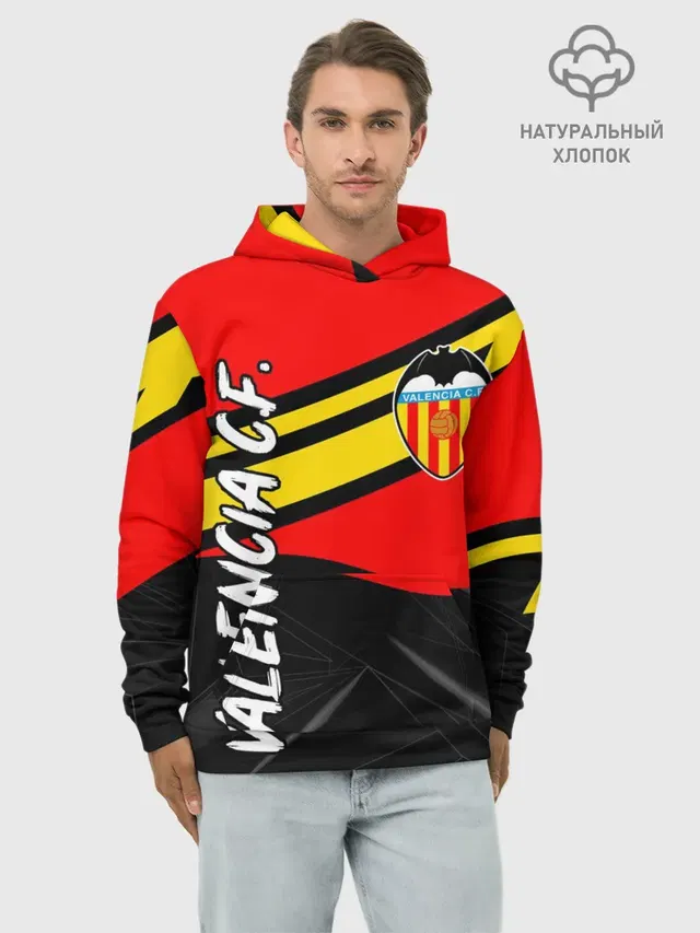 Худи мужской базовый хлопок с принтом «Valencia — FC VALENCIA — ФК ВАЛЕНСИЯ»