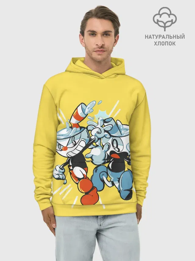 Худи мужской базовый хлопок с принтом «Cuphead bros»
