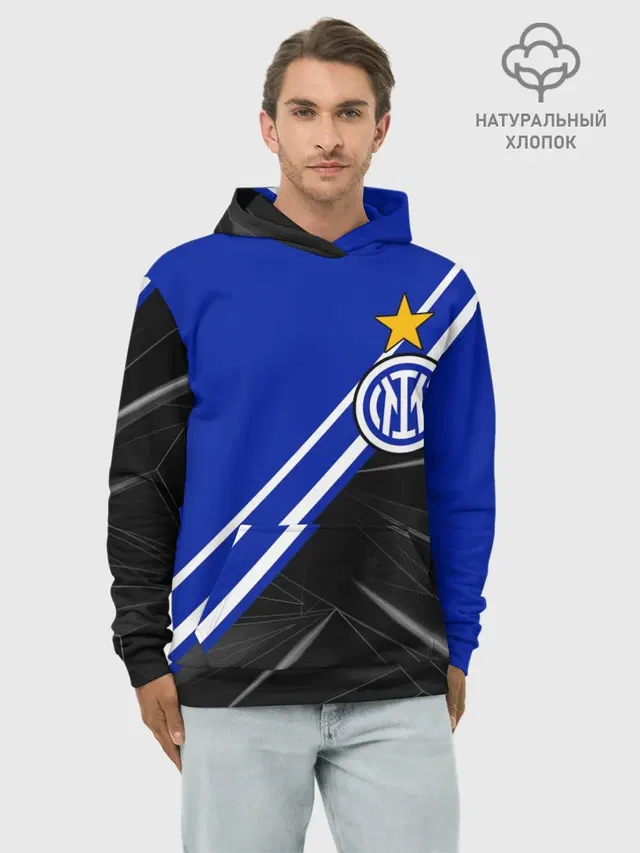 Худи мужской базовый хлопок с принтом «Geometric pattern — INTER MILAN»