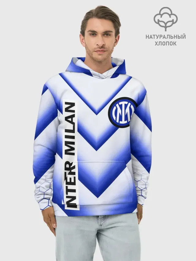 Худи мужской базовый хлопок с принтом «Hexagon pattern — INTER MILAN»