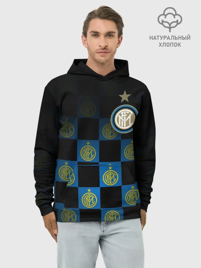 Худи мужской базовый хлопок с принтом «Checkerboard pattern — INTER MILAN»