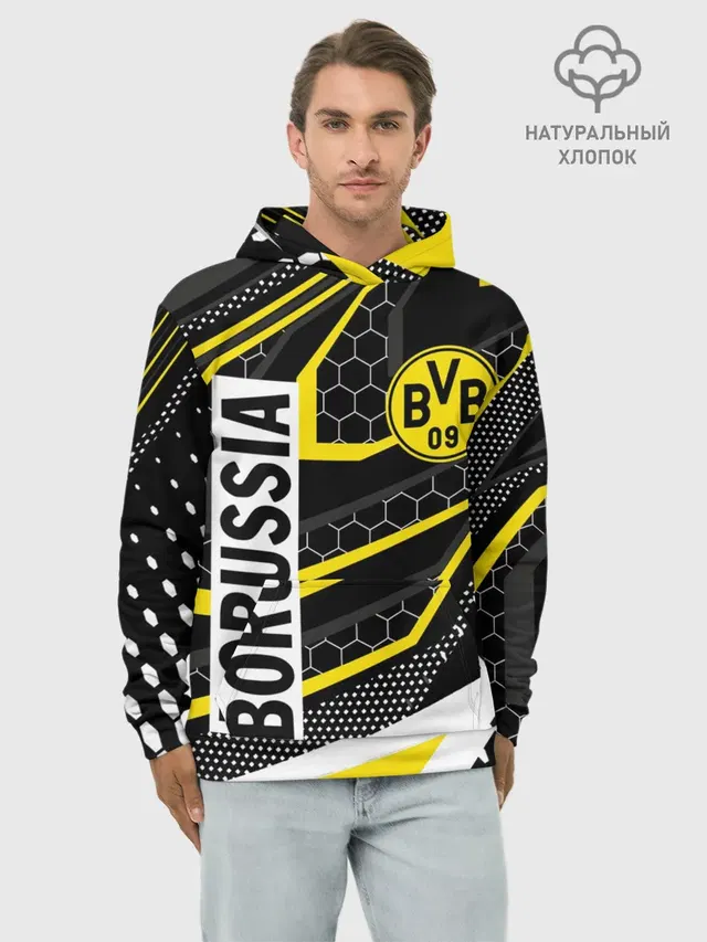 Худи мужской базовый хлопок с принтом «ФК Боруссия — FC BORUSSIA»