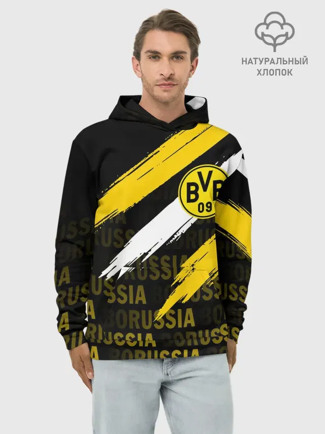 Худи мужской базовый хлопок с принтом «Borussia — ФК БОРУССИЯ — FC BORUSSIA»