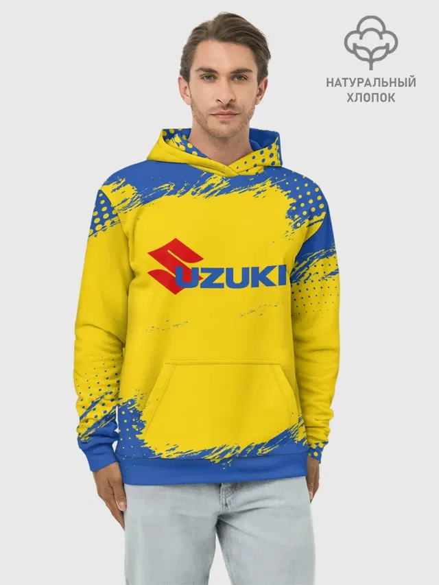 Худи мужской базовый хлопок с принтом «Suzuki»