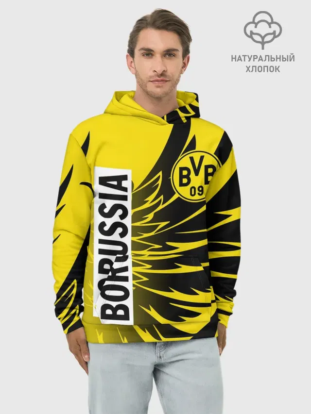 Худи мужской базовый хлопок с принтом «Wings — ФК БОРУССИЯ — FC BORUSSIA»
