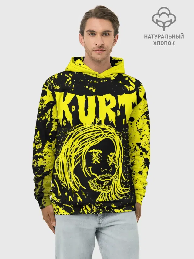Худи мужской базовый хлопок с принтом «Kurt Cobain — Nirvana 9»