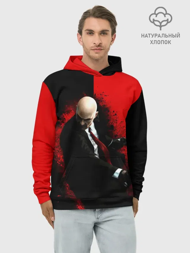 Худи мужской базовый хлопок с принтом «Hitman splash»