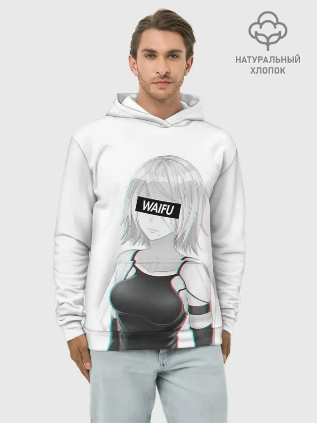 Худи мужской базовый хлопок с принтом «A2 Waifu»