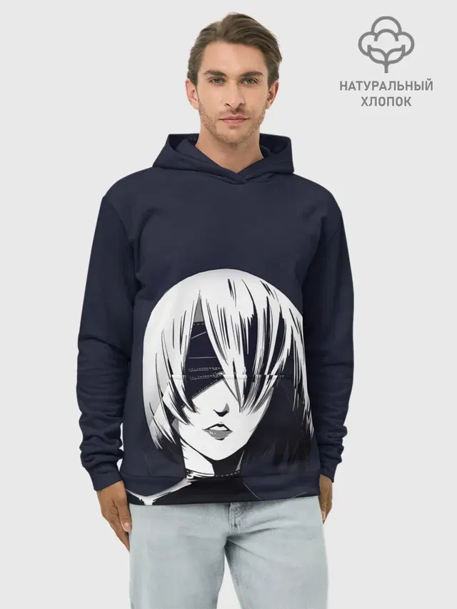 Худи мужской базовый хлопок с принтом «No.2 Type B — Nier Automata — 2B»