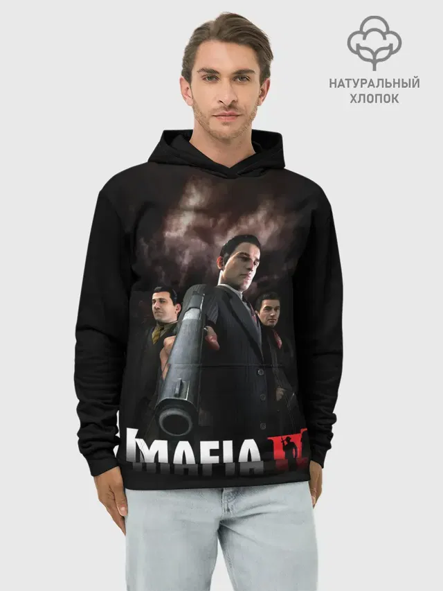 Худи мужской базовый хлопок с принтом «Mafia — Мафиозное братство»