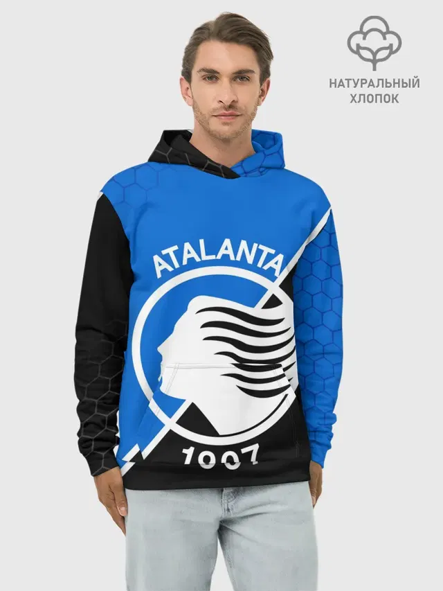 Худи мужской базовый хлопок с принтом «FC Atalanta — ФК АТАЛАНТА»