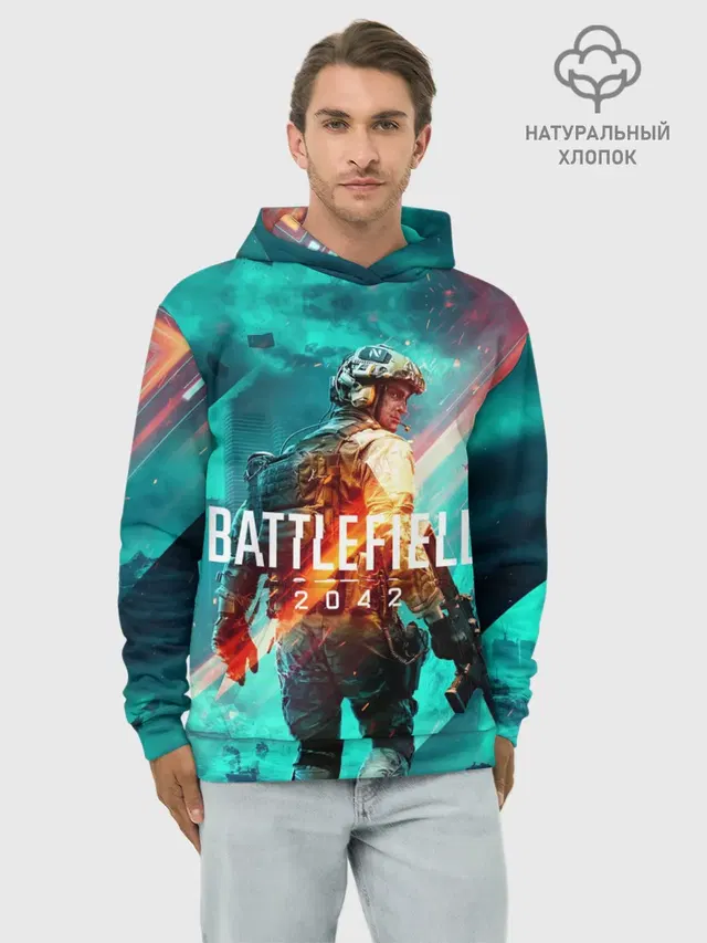 Худи мужской базовый хлопок с принтом «BATTLEFIELD — Battlefield 2042»