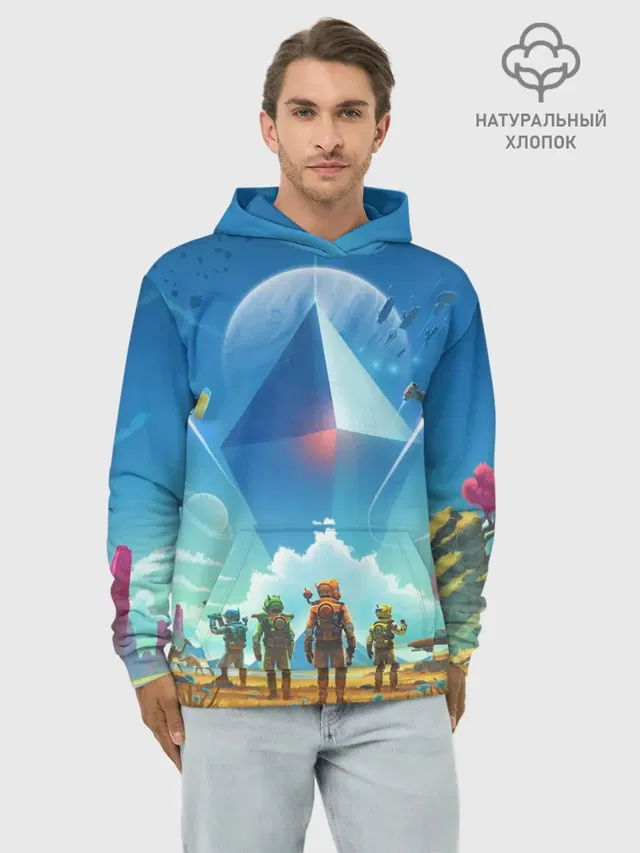 Худи мужской базовый хлопок с принтом «NMS: Начало»