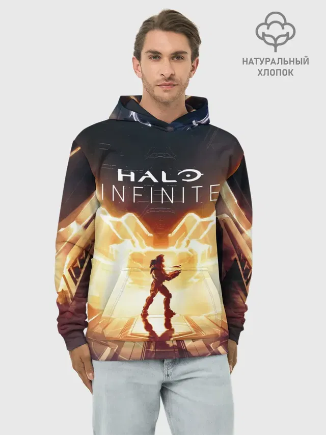 Худи мужской базовый хлопок с принтом «Halo infinite Мастер Чиф»