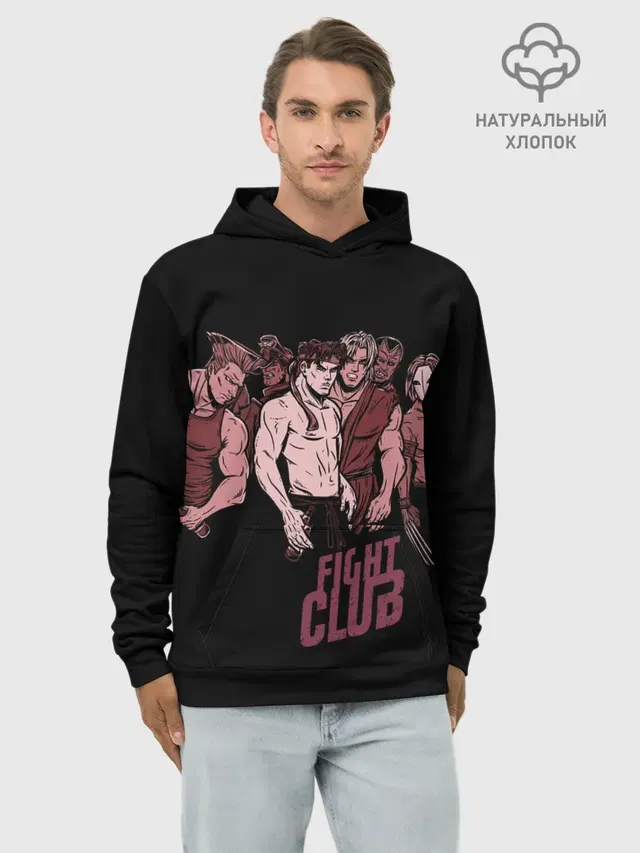 Худи мужской базовый хлопок с принтом «Ryu — Fight Club x Street Fighter»
