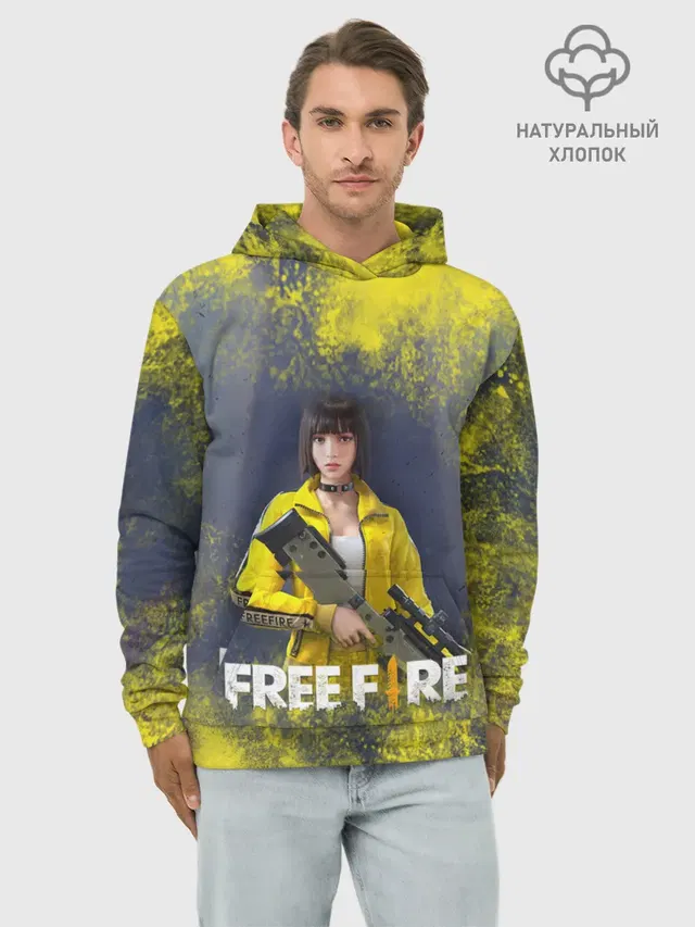 Худи мужской базовый хлопок с принтом «Garena Freefire Батлграунд — БАТЛГРАУНД»