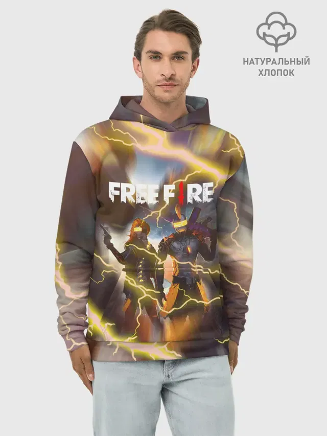 Худи мужской базовый хлопок с принтом «Garena Free Fire — FREEFIRE — ФРИФАЕР»