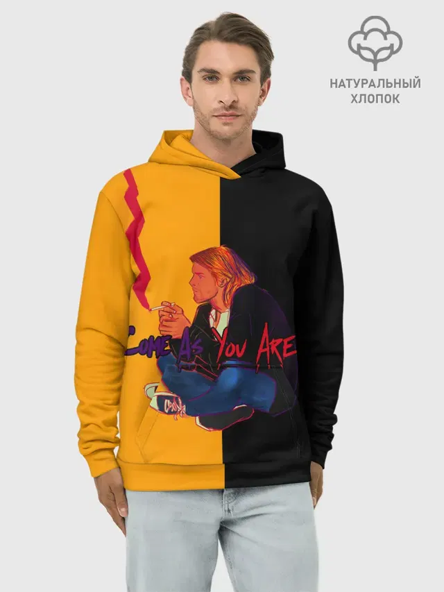 Худи мужской базовый хлопок с принтом «Kurt Cobain — Come as you are»