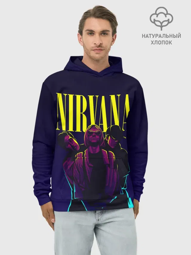 Худи мужской базовый хлопок с принтом «Nirvana Neon»