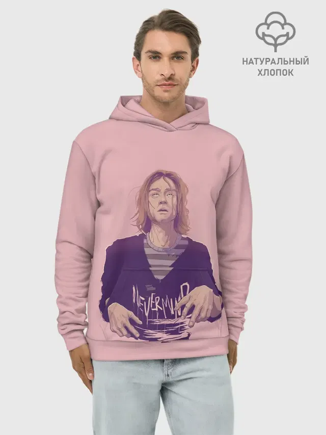 Худи мужской базовый хлопок с принтом «Kurt Cobain — Курт Невермайнд»