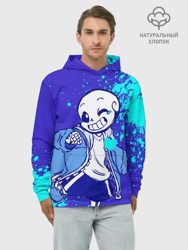 Худи мужской базовый хлопок с принтом «Skeleton — UNDERTALE SANS BLUE»
