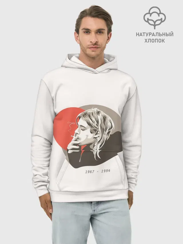 Худи мужской базовый хлопок с принтом «Kurt Cobain — Арт Курт»