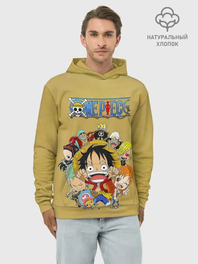 Худи мужской базовый хлопок с принтом «Ван Пис — Персонажи One Piece. Большой куш»