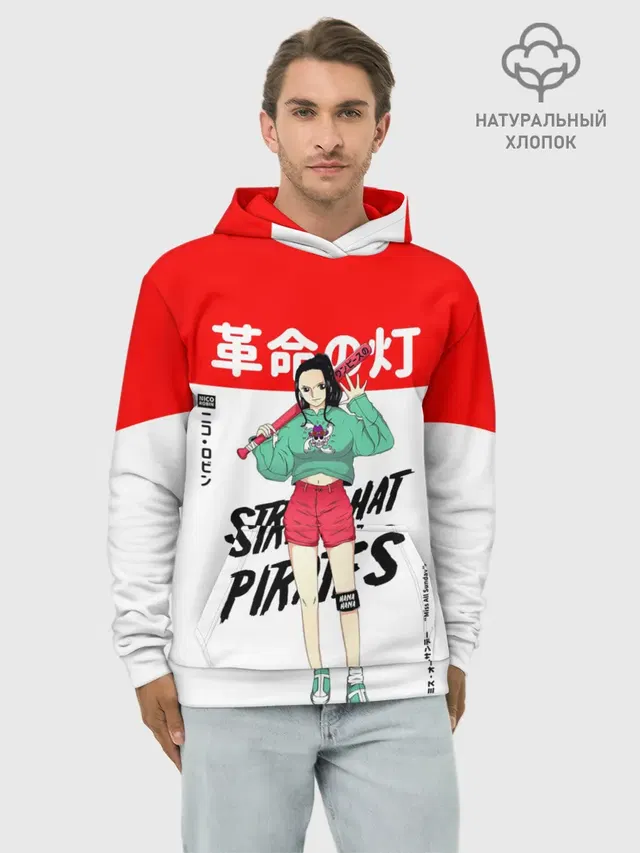 Худи мужской базовый хлопок с принтом «Ван Пис — Нико Робин — One Piece. Большой куш»
