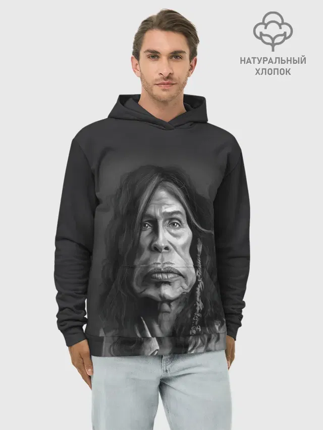 Худи мужской базовый хлопок с принтом «Steven Tyler AEROSMITH»