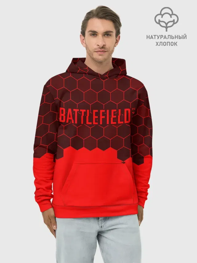 Худи мужской базовый хлопок с принтом «Battlefield 2042 - Hexagon»