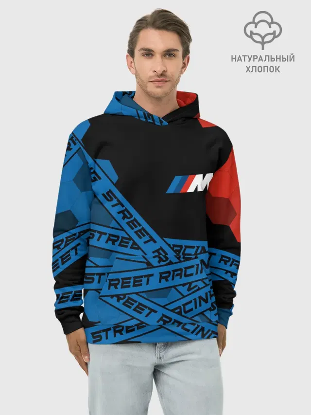 Худи мужской базовый хлопок с принтом «BMW — BMW - Racing»