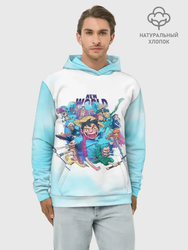 Худи мужской базовый хлопок с принтом «Ван Пис — Новый Мир — One Piece. Большой куш»
